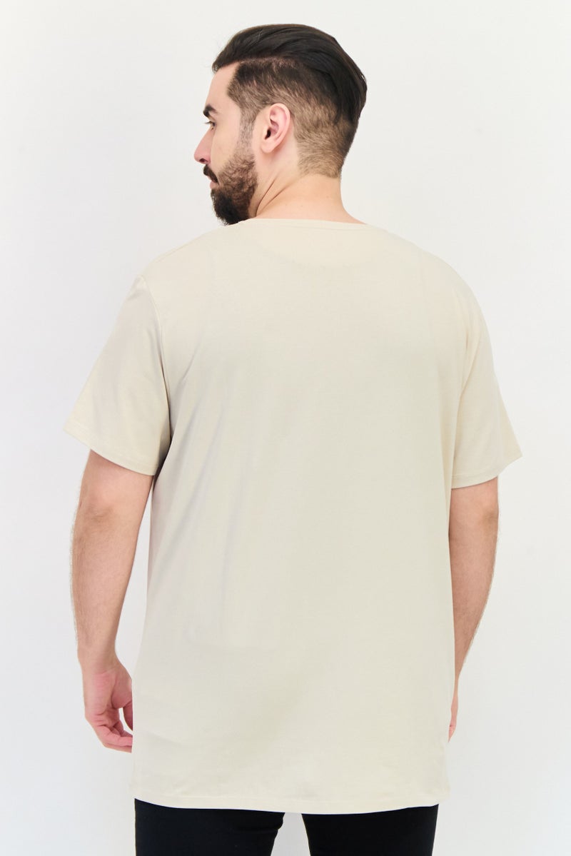 Celio Men Crew Neck Short Sleeves Plain T-Shirt, Beige - Image 3